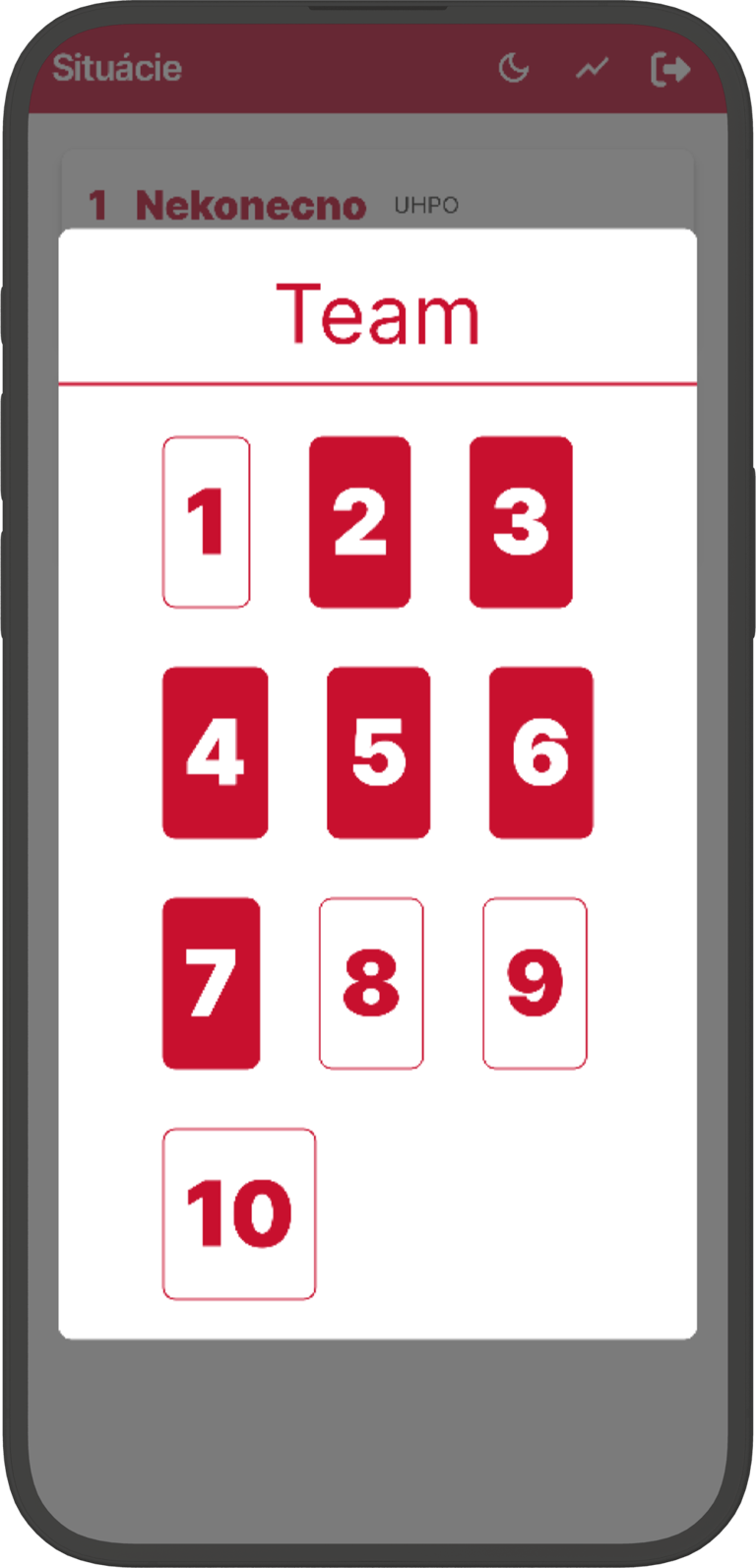 Team selection screen
