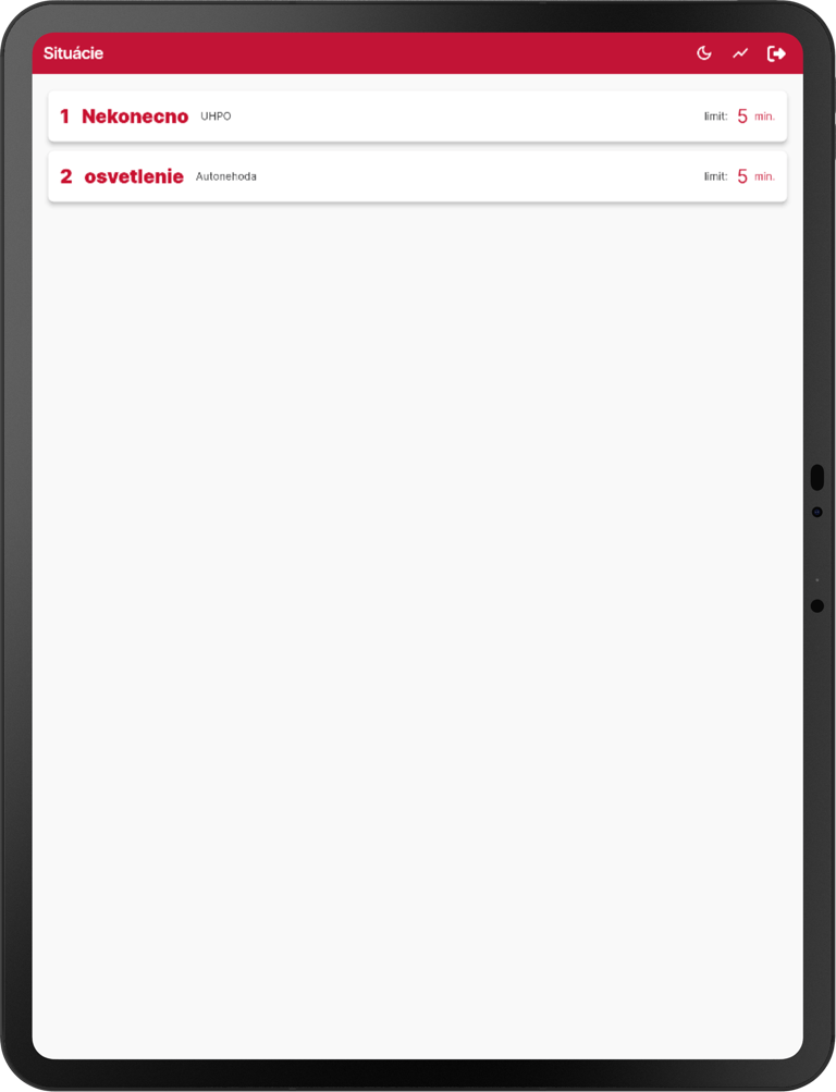 First Aid – Scoring app showing the list of competition situations on a tablet