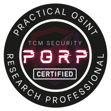 Practical OSINT Research Professional (PORP) certification badge by TCM Security